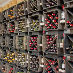 bins of wine at store