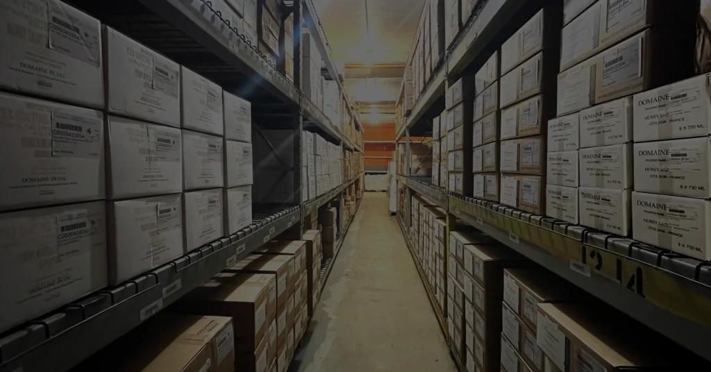 wine boxes inside wine mana storage facility