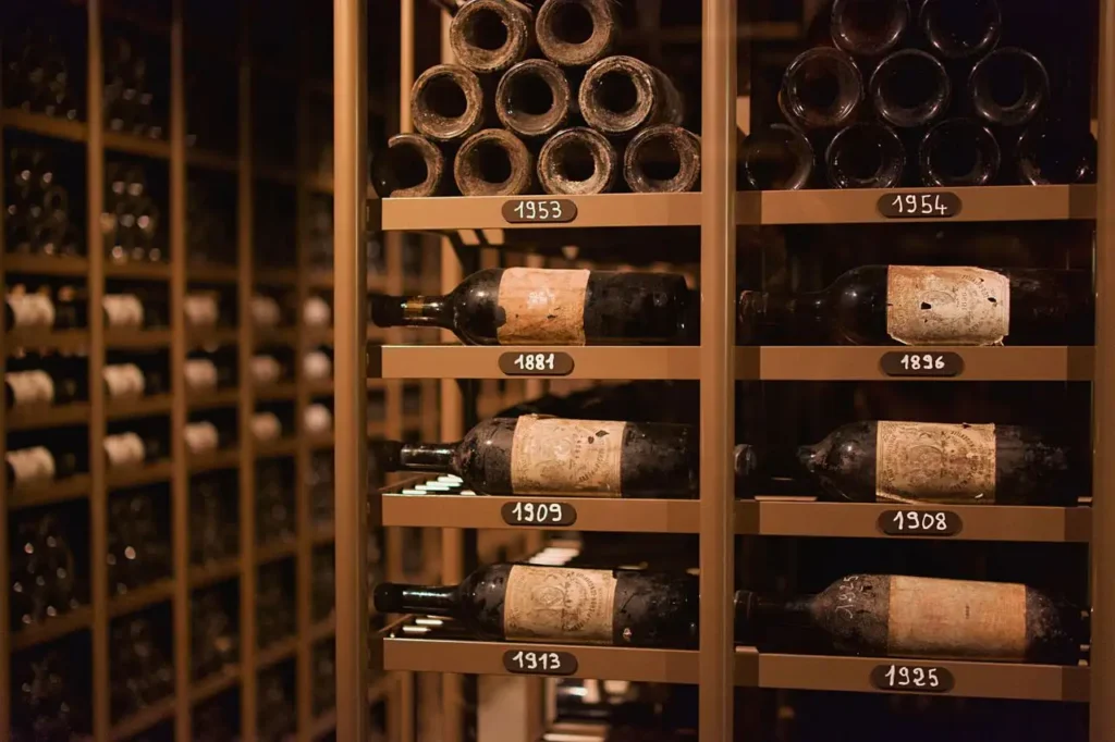 A collection of vintage wine bottles from an old cellar.
